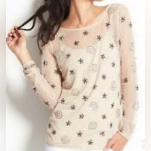 Ann Taylor Tops - $128 Ann Taylor Nude Beaded Mesh Top Sz Small